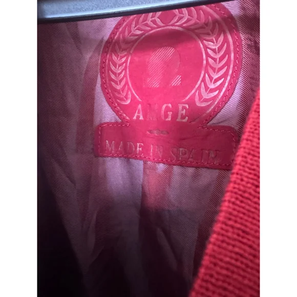 Vintage AMGE Red Leather Knit Bomber Jacket XL Made in Spain